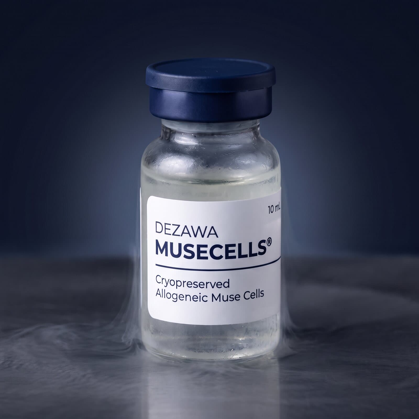 A vial of Dezawa MuseCells® standing in liquid nitrogen vapor