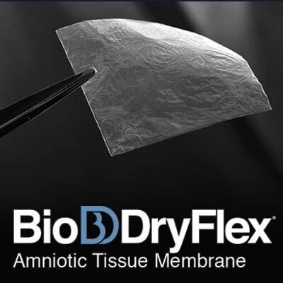 BioDDryFlex amniotic tissue membrane held with forceps